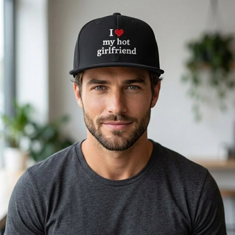 I ❤️ My Hot Girlfriend Hat Black Embroidered Valentines Cap Cute Couples Gift